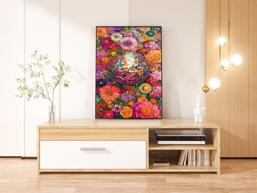 Colorful Disco Ball Floral Print - Vibrant Wall Art for Home Decor 300DPI Instant Download