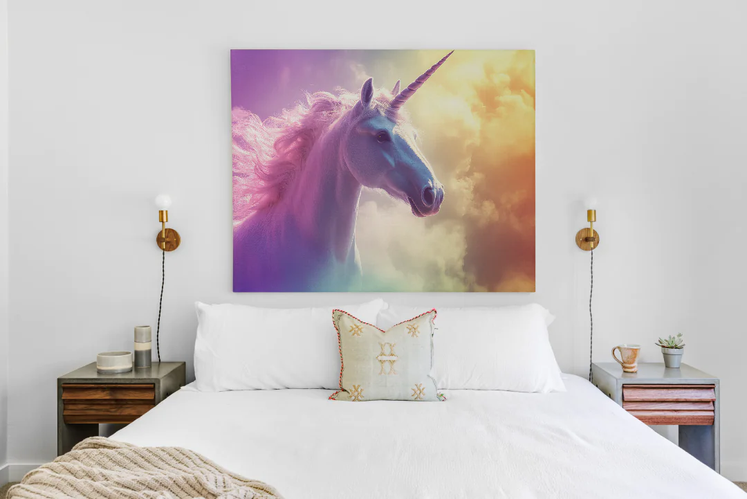 Majestic Unicorn in Vibrant Rainbow Clouds - Printable Wall Art 300DPI