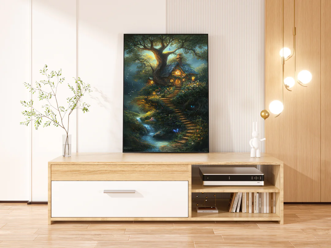 Enchanted Forest Cottage Printable Wall Art Dreamy Nature Scene 300DPI