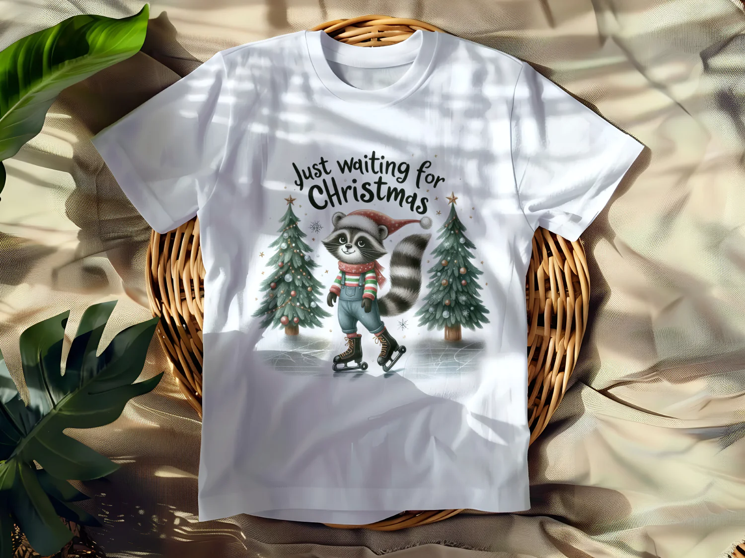 Just Waiting for Christmas Raccoon T-Shirt Design